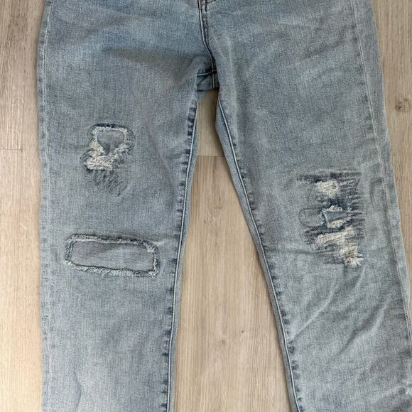 Point Sur J. Crew High Rise Slim Boy Jeans Distressed Patched Cropped Size 27 - Picture 2 of 10